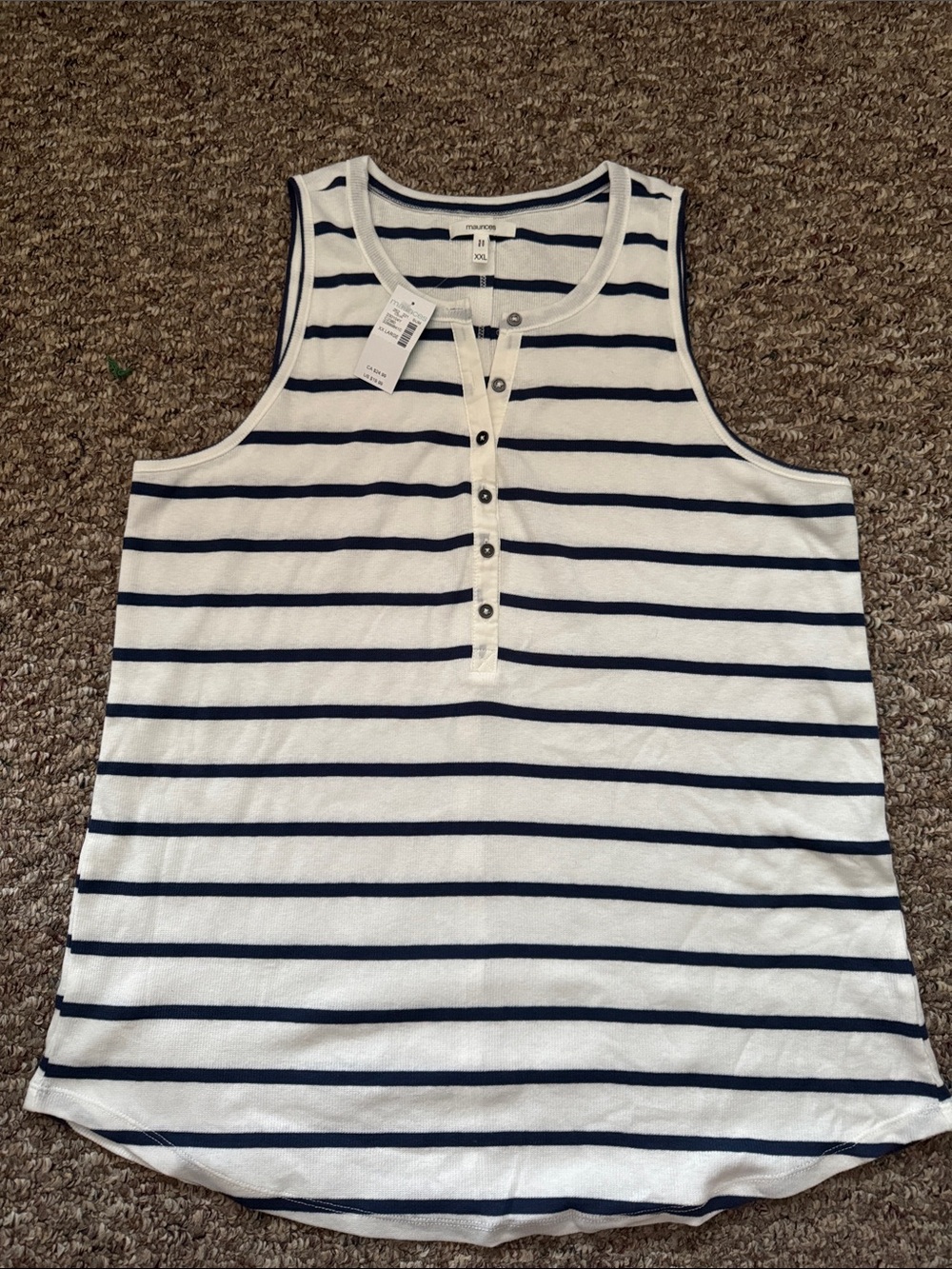 Maurices White and Navy Striped Henley Tank